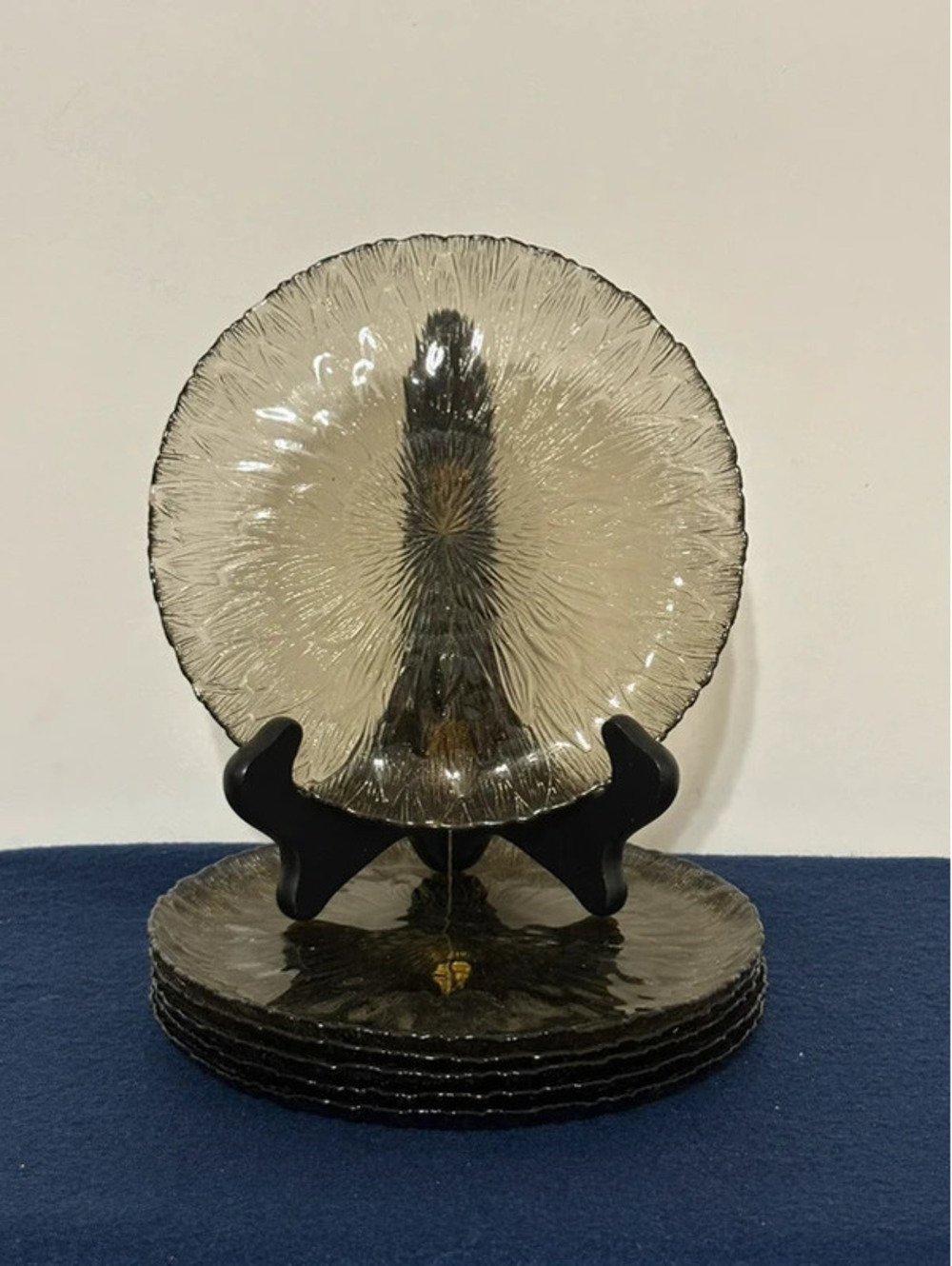 Vintage Smoked Glass Sunflower Salad Luncheon Plates - Set of 6